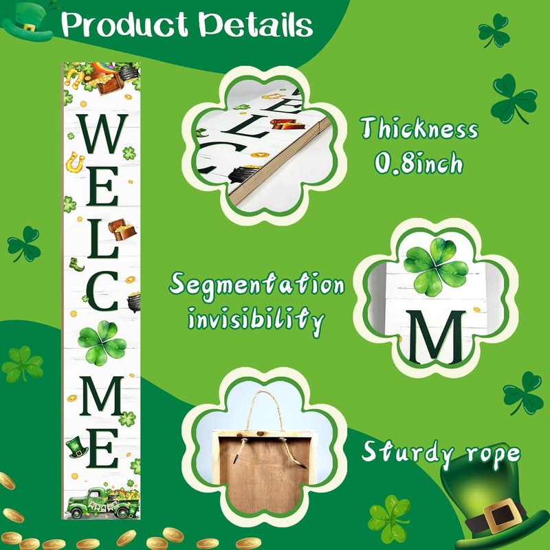 Seimip St. Patrick's Day Porch Sign Saint Patrick Wooden Welcome Sign For Front Door Shamrock Clover Home Decoration Vertical Sign For Patio Porch Standing Yard Sign for Indoor Outdoor Garden Wall - Image 4